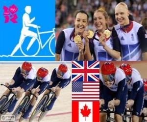 Puzzle Πόντιουμ ποδηλασία κομμάτι άσκηση από ομάδες των γυναικών 4000m, Ηνωμένο Βασίλειο, Ηνωμένες Πολιτείες και τον Καναδά - London 2012-
